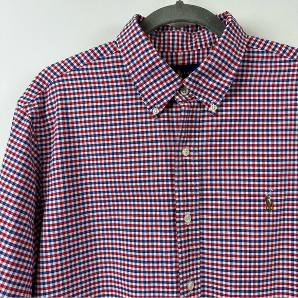 Polo PRL Ralph Lauren Red Blue Check Oxford Cloth Button Down Shirt Large OCBD - Picture 1 of 7